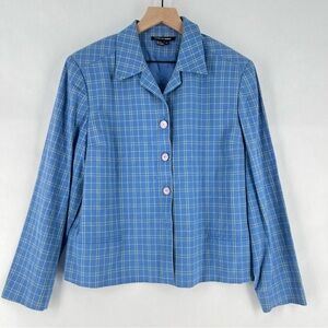 Due Per Due Cotton Geometric Grid Print Button Front Blazer Jacket‎ Academia